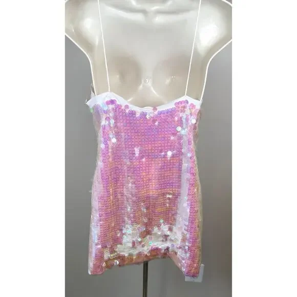 LoveShackFancy Kumi Sequin Bow Detail Irridescent Pink Mini Dress Size 2 - Picture 8 of 9
